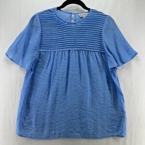 Nanette Lepore Blouse Womens Sz S Pintuck Flutter Short Sleeve Lightweight Blue